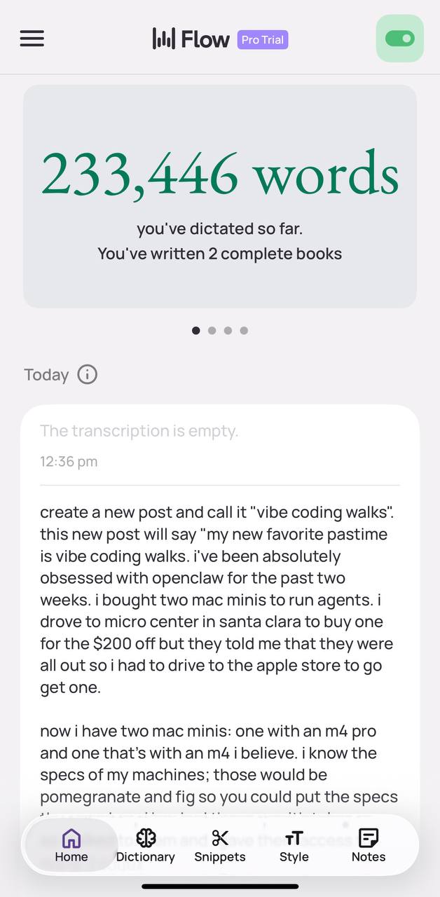Wispr Flow usage screenshot